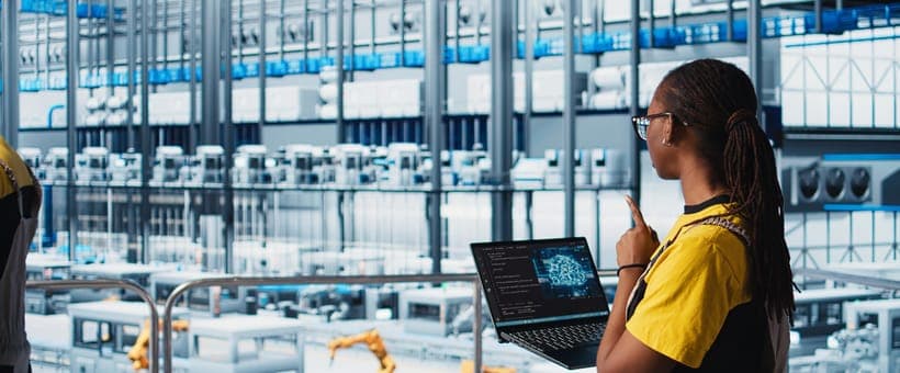 Technician working on a semiconductor manufacturing line